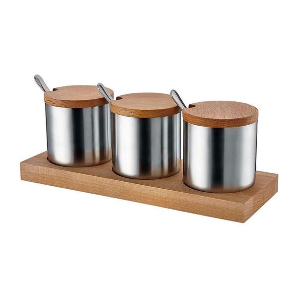 Ahşap Standlı 3lü Baharatlık Takımı